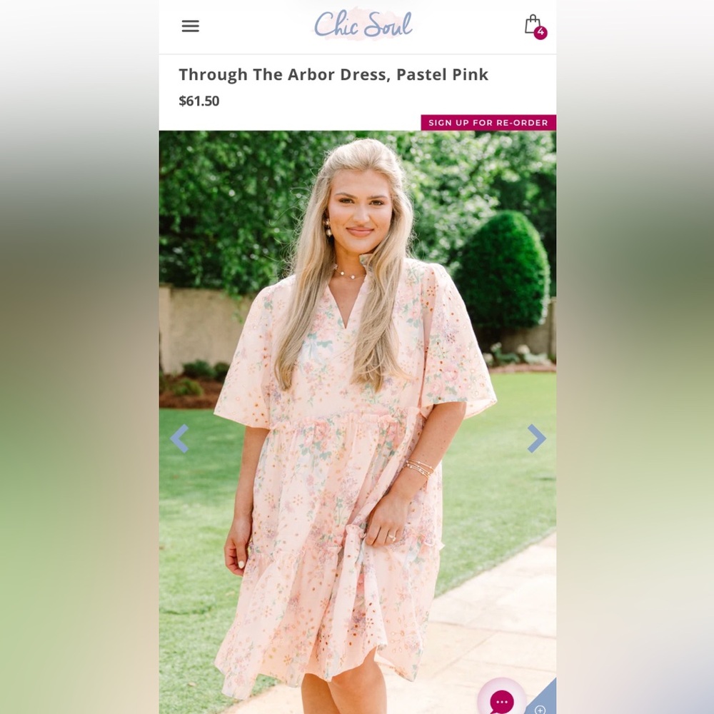 Chic Soul Pastel Pink Floral Tiered V-Neck Dress
